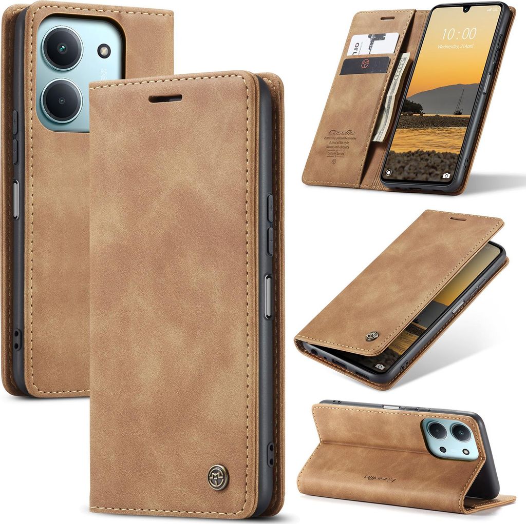 Hülle für Xiaomi Redmi 15C 5G/4G Retro Kunstledertasche mit Standfunktion Schutzhülle Braun