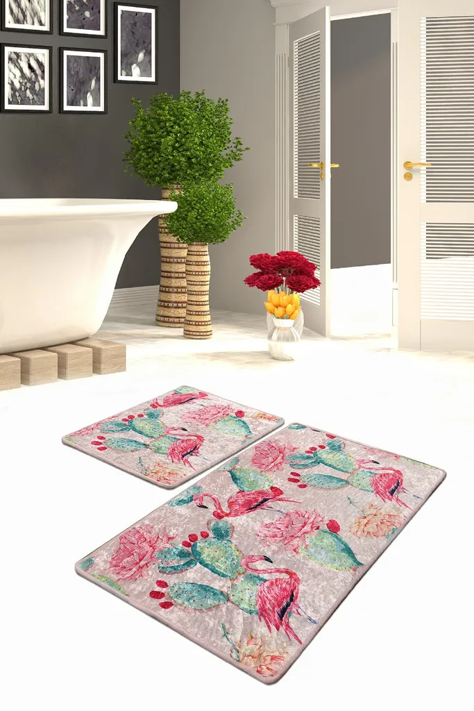 Tapis de Bain Flamenco 700 g/m² en Velours Doux - Coloris Multicolore