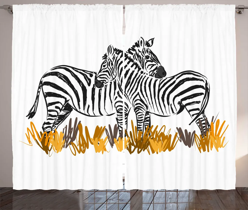 Rideau Rustique Zèbres Imprimé Haute Définition 280x225cm Gris et Abricot