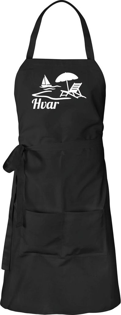Huuraa Schürze Hvar Kroatien Schwarz mit Taschen Baumwolle Kochschürze Geschenkidee
