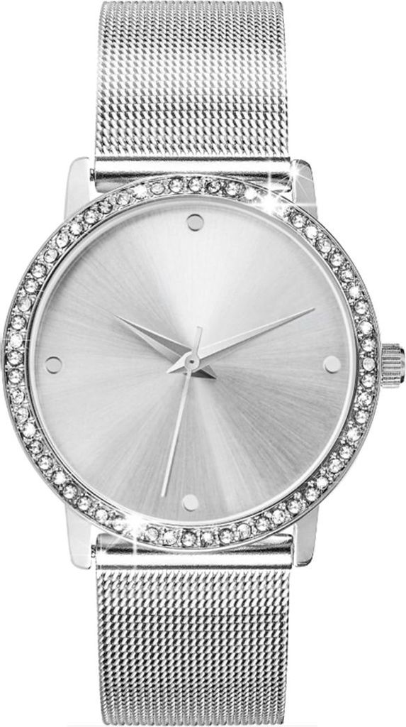 Damen Armbanduhr silber Zirkonia Edelstahl Milanaise Mesh Produktbild 