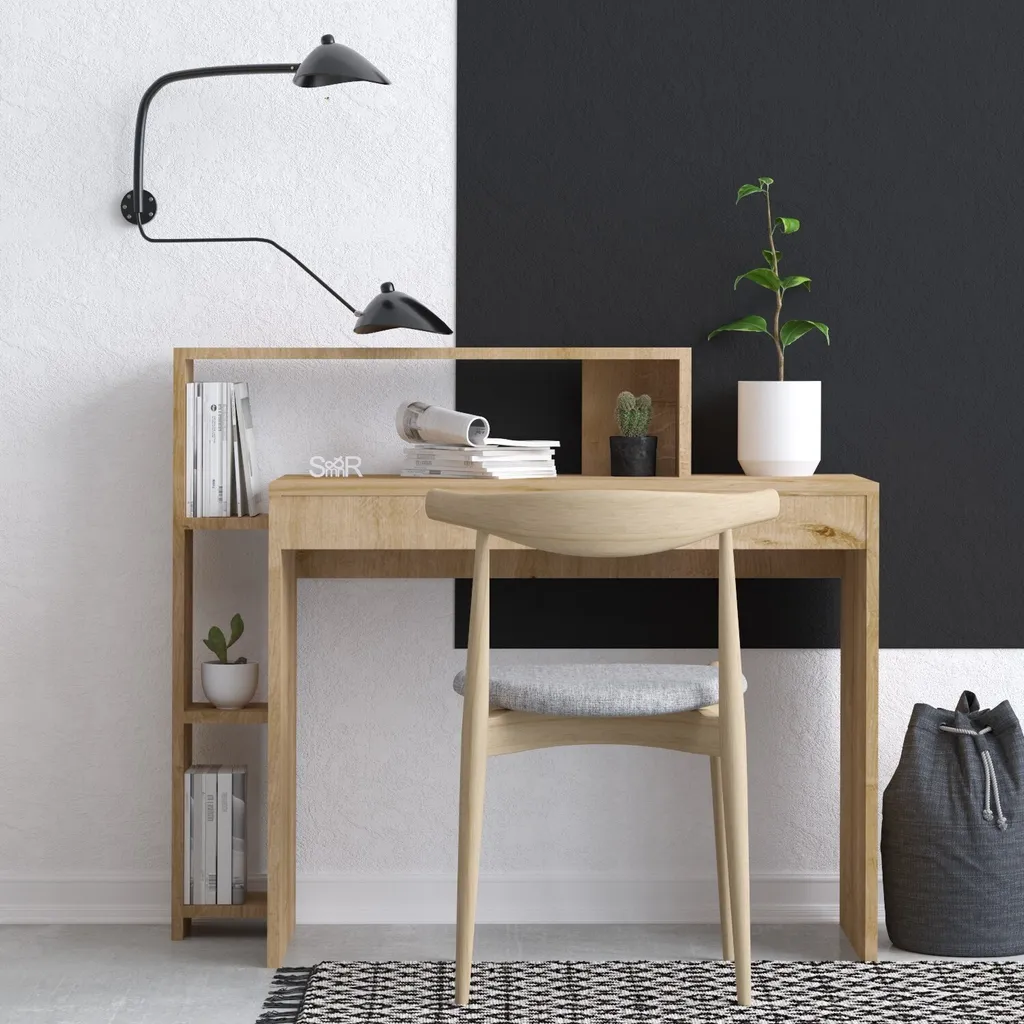 Bureau Secrétaire Uma en Bois de Chêne avec Rangement Intégré 117 cm