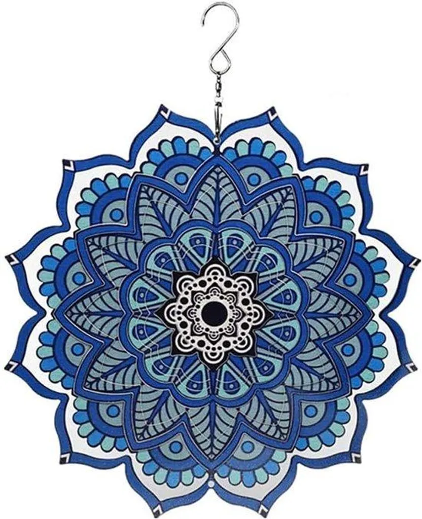 Moulin à vent Mandala en métal 30cm - Décoration jardin rotative 360°