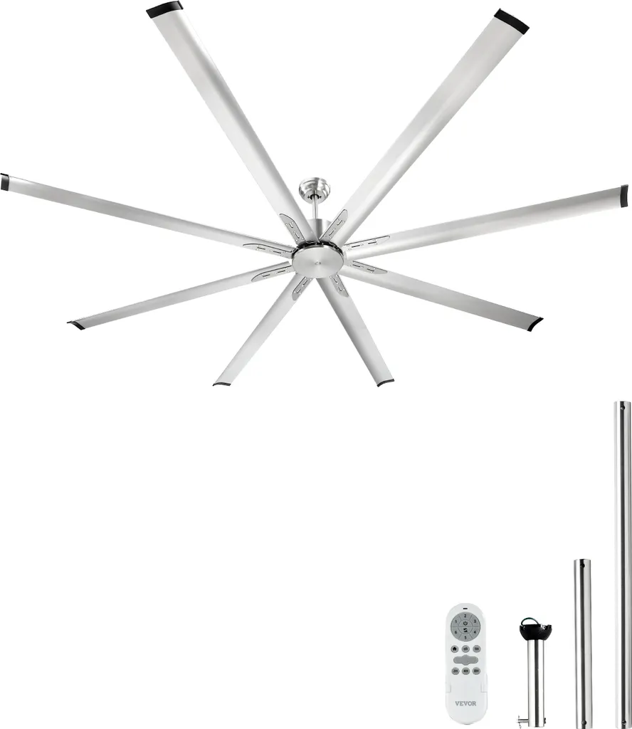 Grand Ventilateur de Plafond Silencieux 244 cm Nickel avec 8 Pales