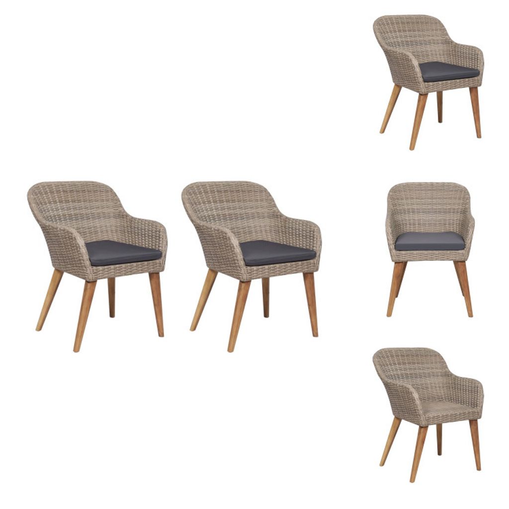 Multiple views of outdoor chairs with cushions.