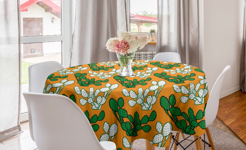 ABAKUHAUS Saftig Runde Tischdecke, Kaktus-Anlage Silhouetten, Kreis Tischdecke Abdeckung für Esszimmer Küche Dekoration, 150 cm, Marigold Jade-Grün