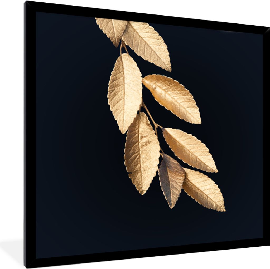 MuchoWow MuchoWow Gerahmtes Poster Blätter - Schwarz - Gold - Luxus - Pflanzen 40x40 cm - Poster mit zchwarzem Bilderrahmen - Mit Rahmen - Wan...
