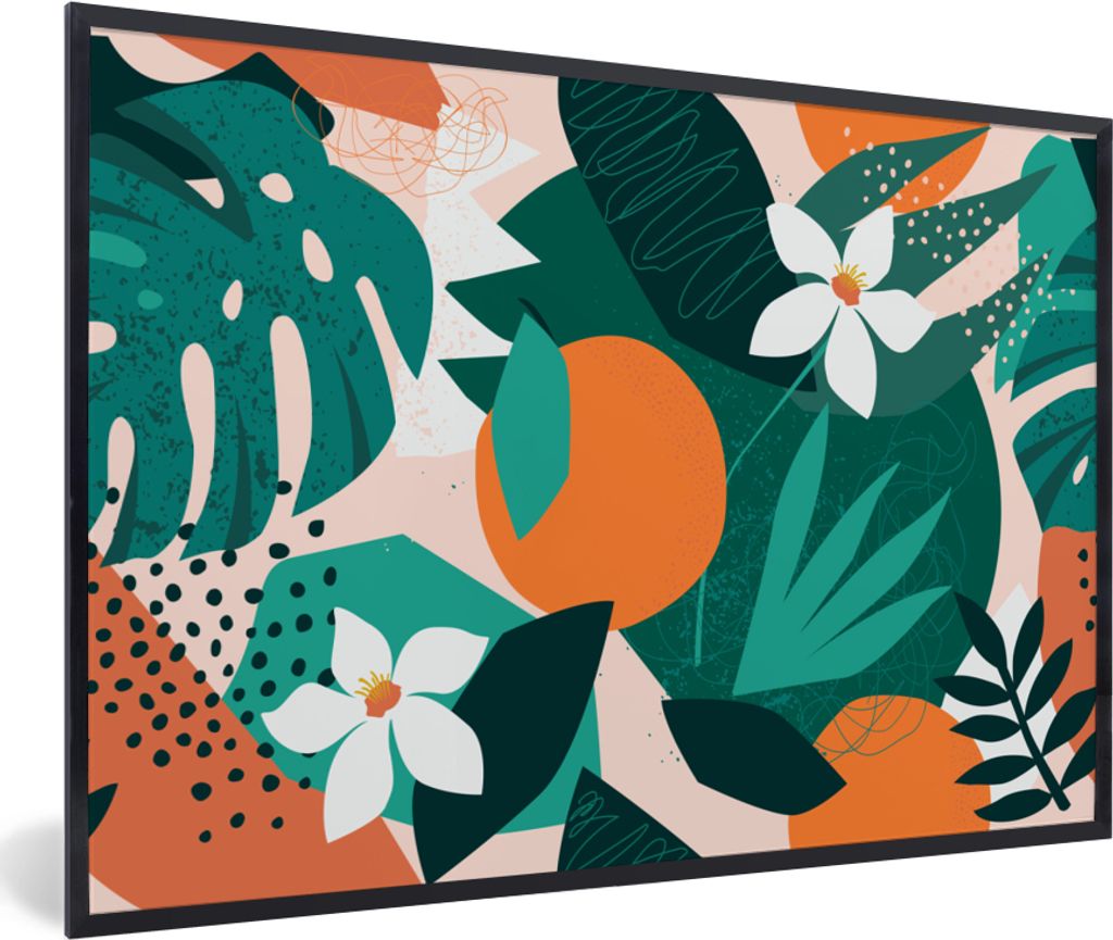 MuchoWow MuchoWow Gerahmtes Poster Blumen - Obst - Dschungel 60x40 cm - Poster mit zchwarzem Bilderrahmen - Printing - Wanddeko Schlafzimmer