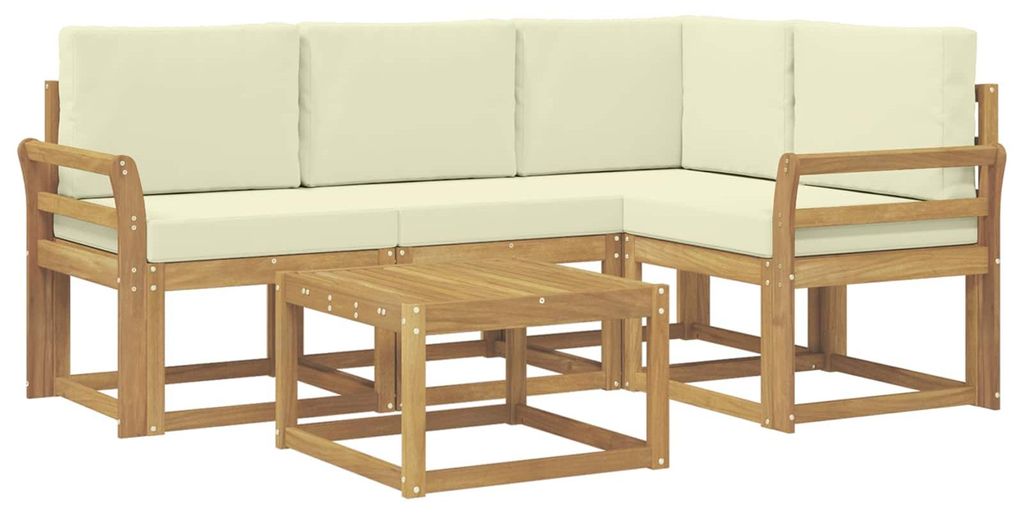 vidaXL Outdoor-Sofagarnitur mit Kissen 5 pcs Weiß und Creme