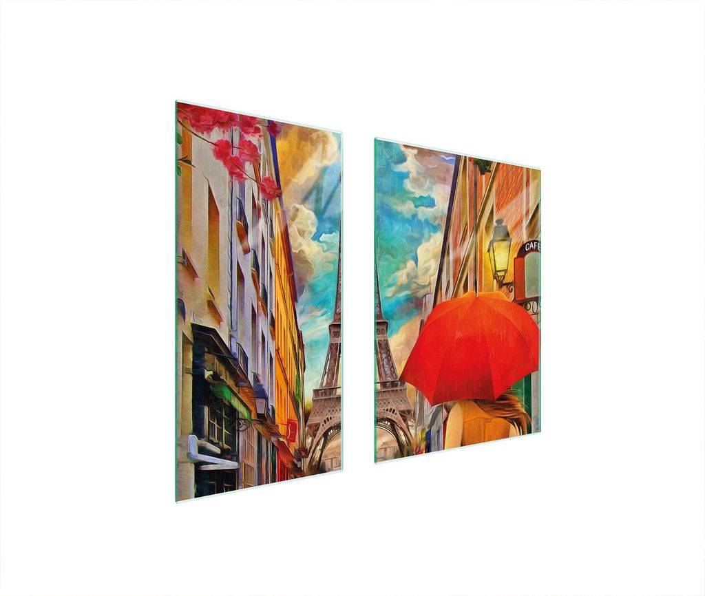 Herdabdeckplatten 2 teilig 75x52 Glaskeramikkochfeld Abdeckung Glas Schneidebrett Paris Bunt