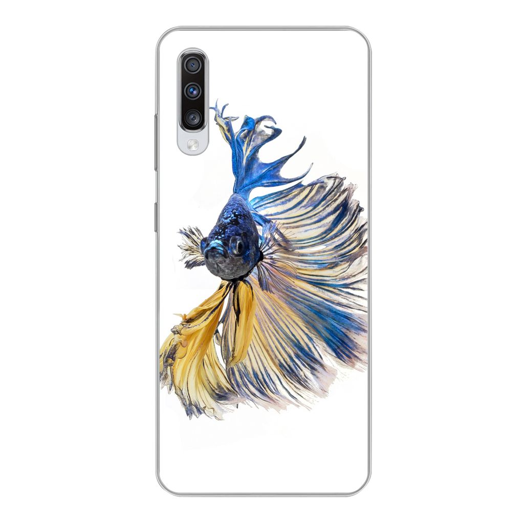 MuchoWow Handyhülle Schutzhülle Hülle für Samsung Galaxy A70 Fisch - Schwanz - Blau Silikon Softcase Handy Hülle - Schutzhaube