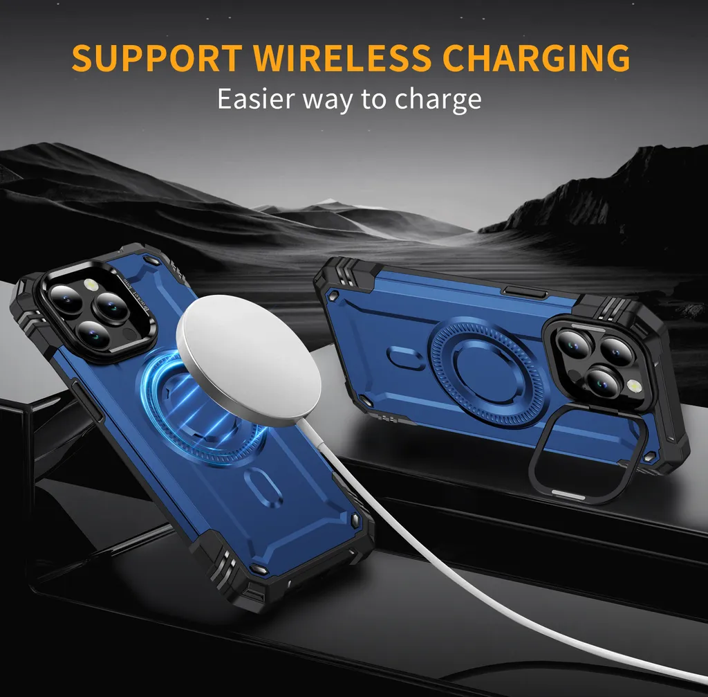 Cover Professionale iPhone 15 Pro Max Blu con Anello Magnetico - 4