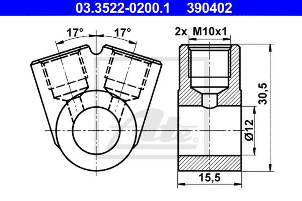ATE Ringstutzen Rohrleitung 03.3522-0200.1 20,5mm 15,5mm