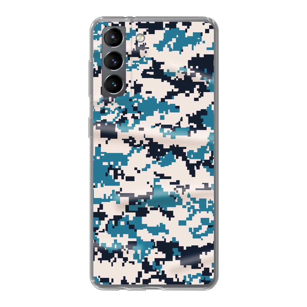 MuchoWow Handyhülle Schutzhülle Hülle für Samsung Galaxy S21 Blaues und weißes Camouflage-Muster Silikon Softcase Handy Hülle - Softcase