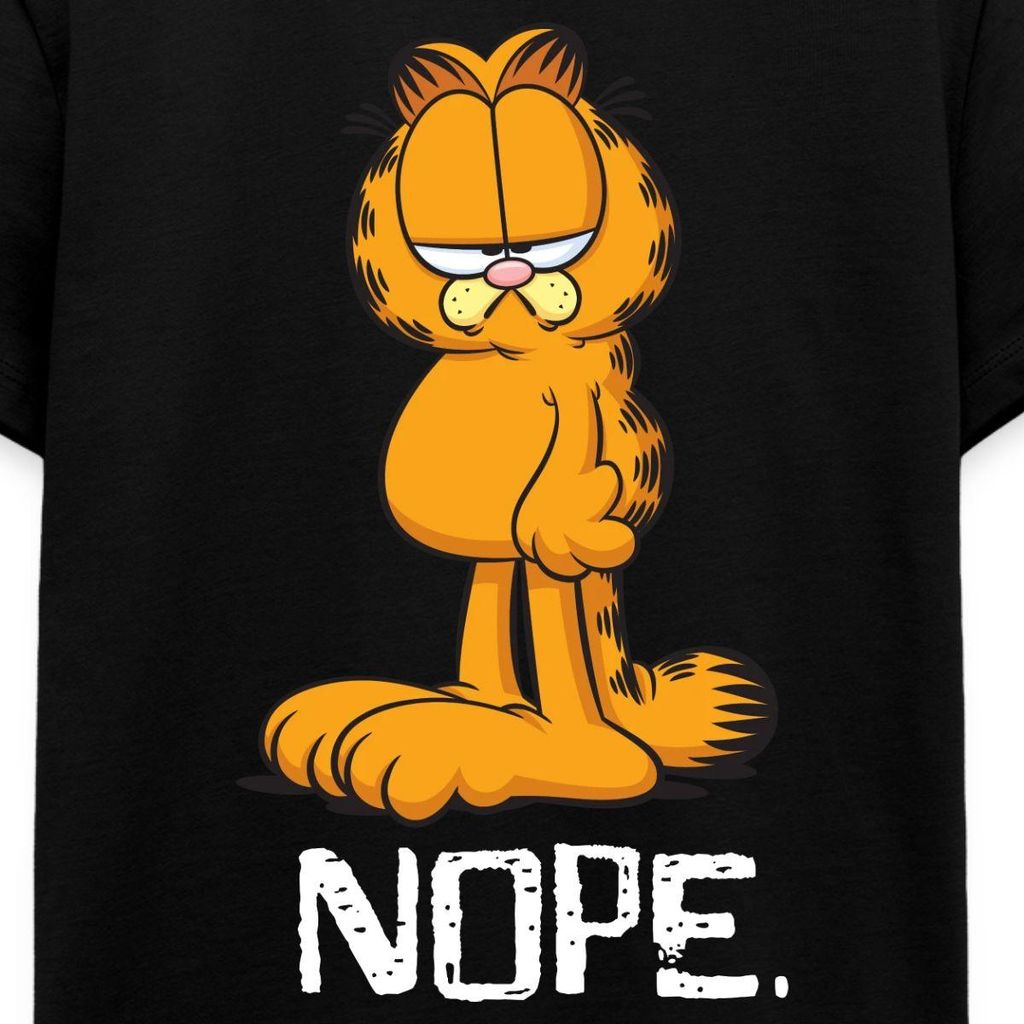Spreadshirt Garfield Nope Nein Nö Kein Bock Lustig Teenager Premium T-Shirt, 146/152 (10 Jahre), Schwarz