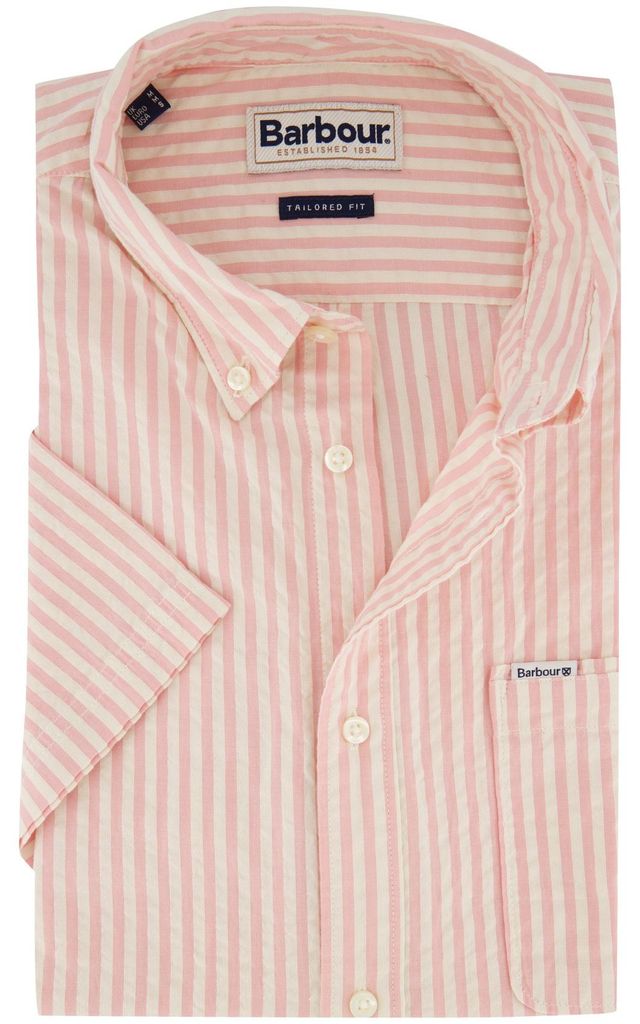 Gestreiftes rosa weißes Barbour Hemd kurze Ärmel