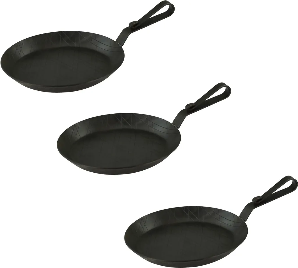 Tris Padelle Ferro Battuto 24 cm - Cottura Professionale per Carne e Fritti
