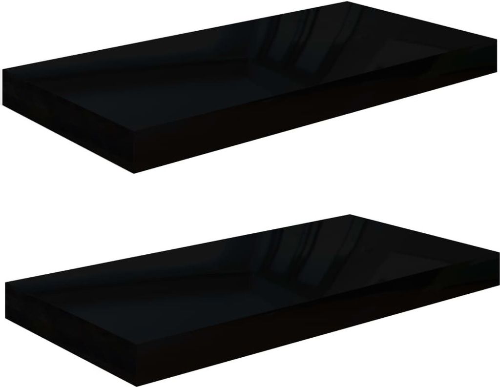 Schweberegale 2 Stk. Hochglanz-Schwarz 50x23x3,8 cm MDF