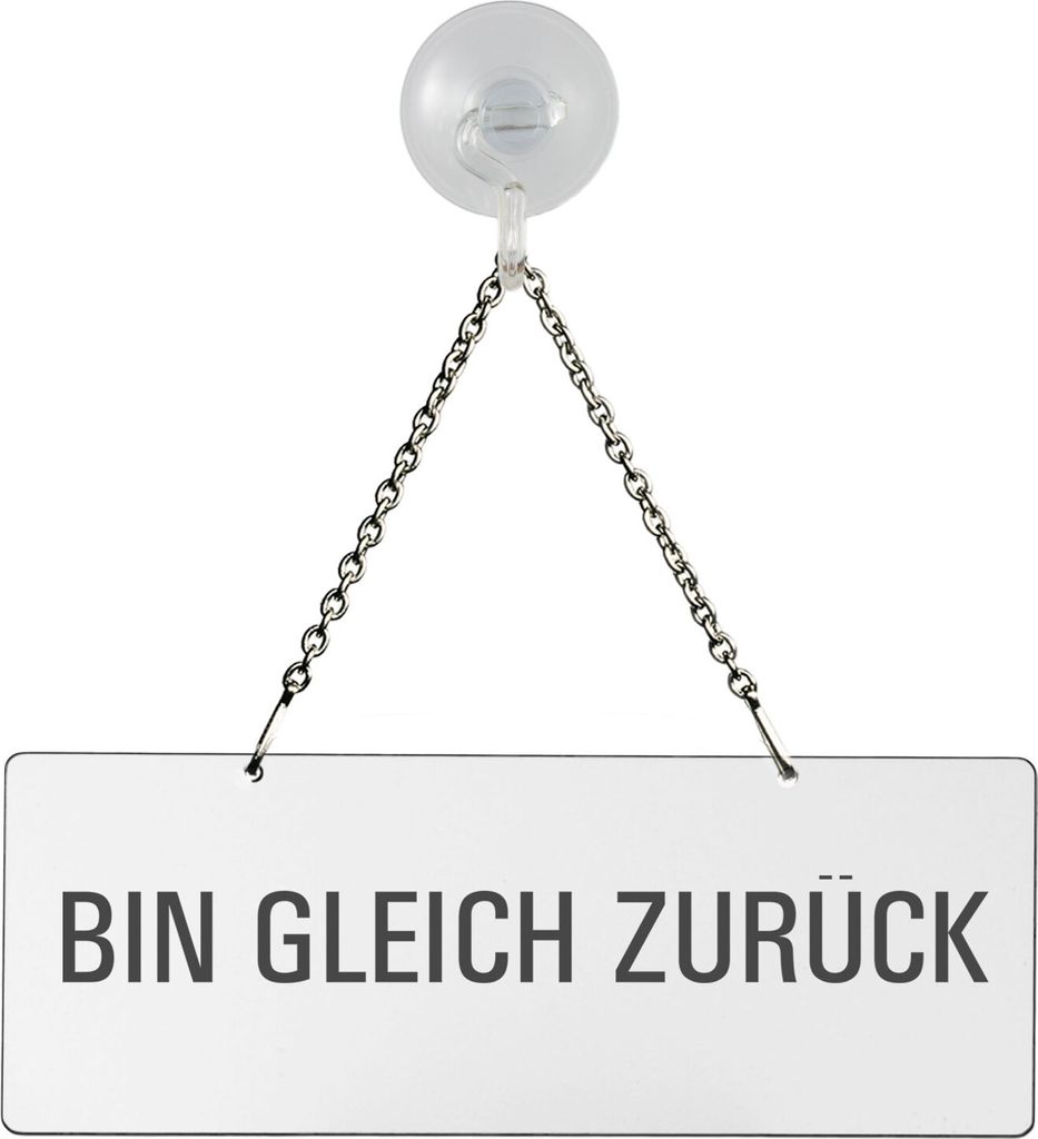 Hängeschild Bin-gleich-zurück | weiß | Text einseitig | Produktbild 