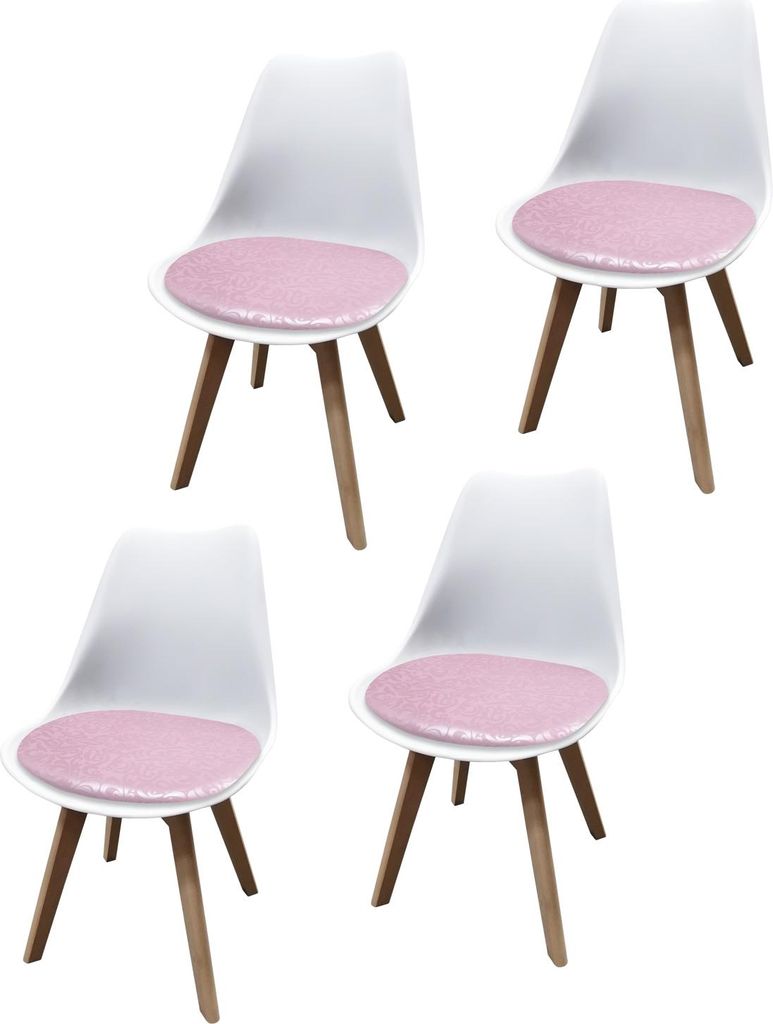 Esszimmerstuhl 4er Set Weiß mit Kunstledersitz Atlanta Rosa mit Ornament