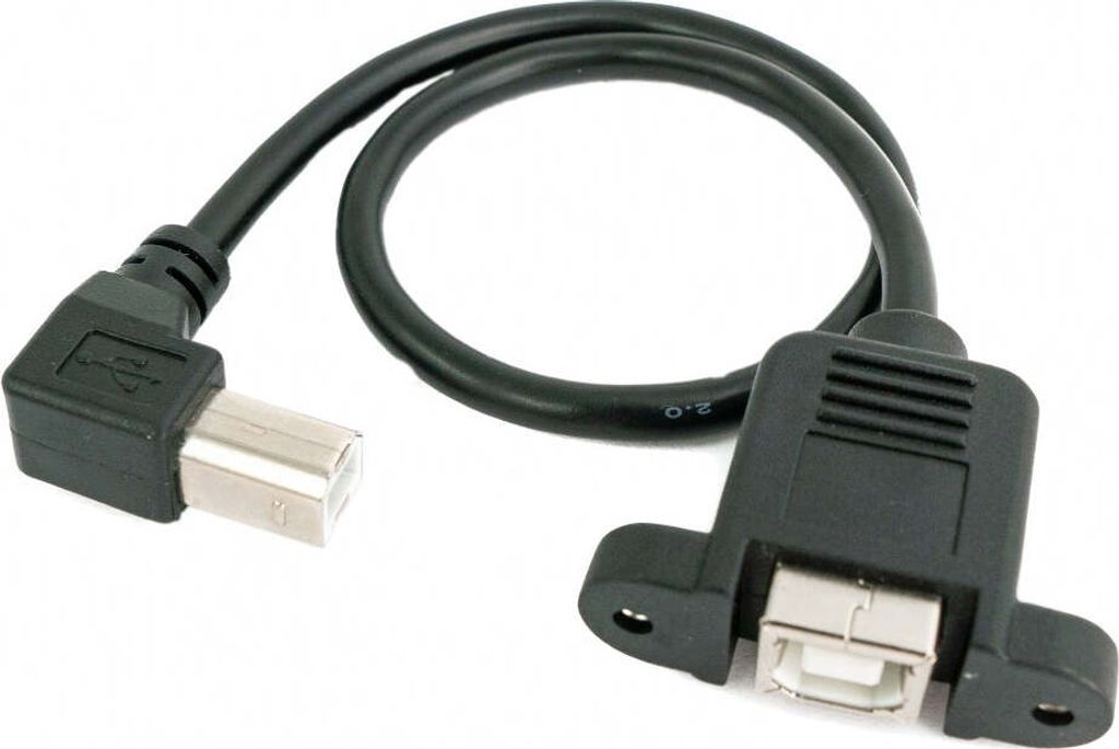 SYSTEM-S USB 2.0 Kabel 30 cm Typ B Stecker zu Buchse mit Schraube Winkel Schwarz