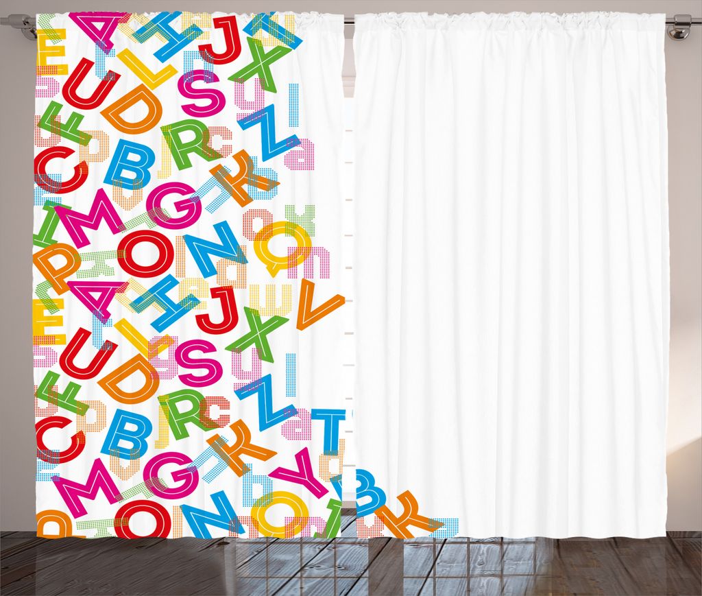 ABAKUHAUS Bunt Rustikaler Gardine, Alphabet-Beschriftung, Schlafzimmer Kräuselband Vorhang mit Schlaufen und Haken, 280 x 175 cm, Mehrfarbig