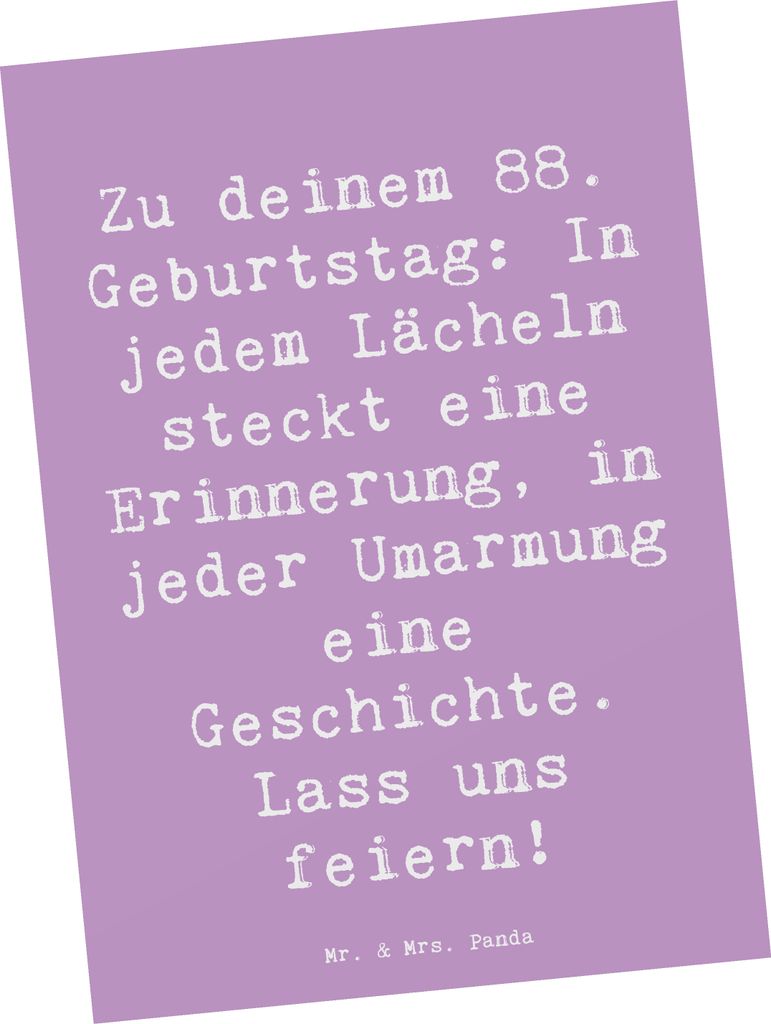 Mr. & Mrs. Panda Postkarte Spruch 88 Geburtstag - Lavendeltraum - Geschenk, Alter, Happy Birthday, Grußkarte, feiern, Fotokarte, Liebe, Geburtstag...