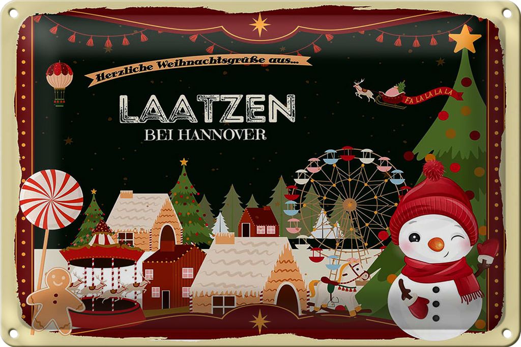 Blechschild Weihnachten Grüße aus LAATZEN BEI HANNOVER 30x20cm