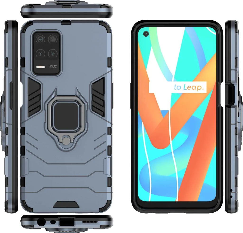 Coque Realme 8 5G SPACECASE X-ring Bleu avec support vidéo et bague - 4