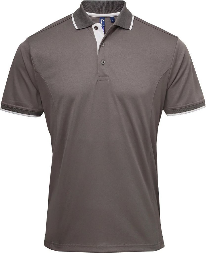 Premier - "Coolchecker" Poloshirt für Herren PC5466 (L) (Dunkelgrau/Silber)