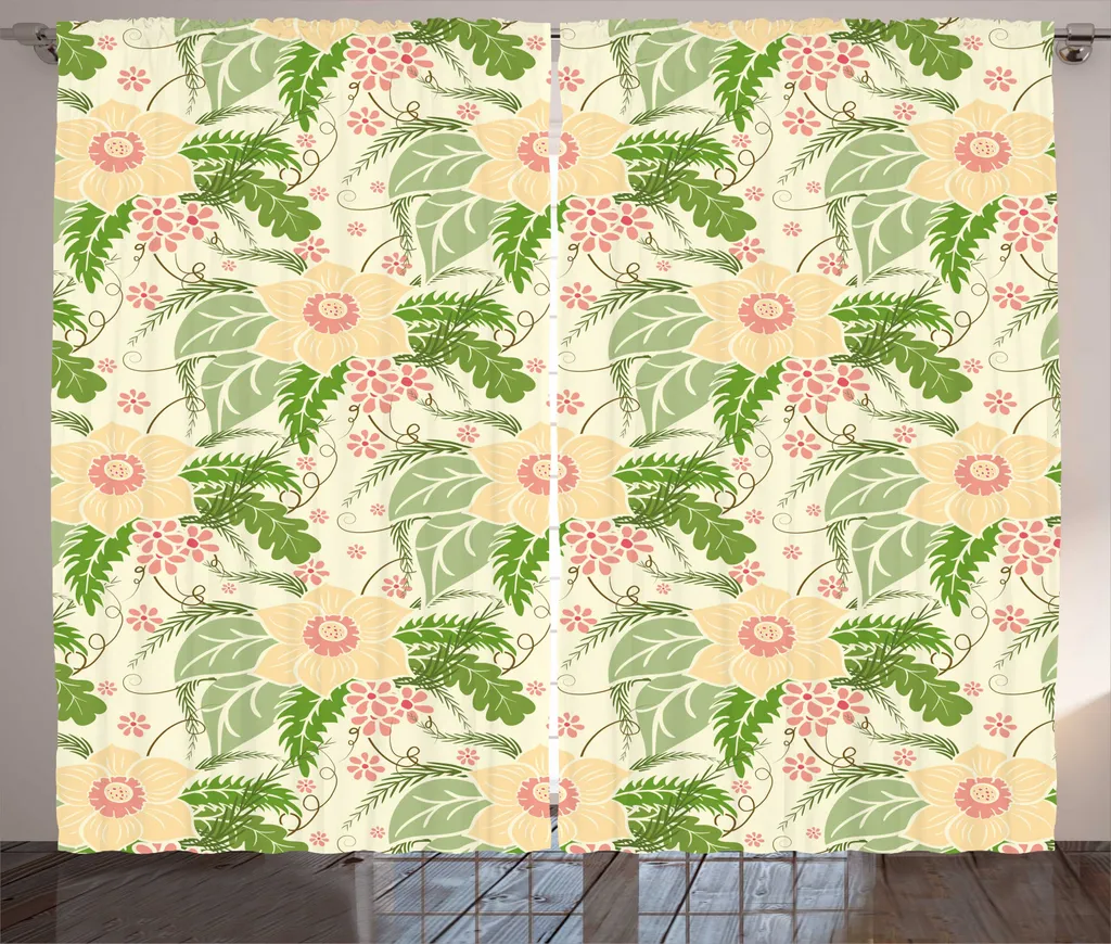 Rideaux Décoratifs pour Salon et Chambre 280x225 cm Motif Floral Vintage