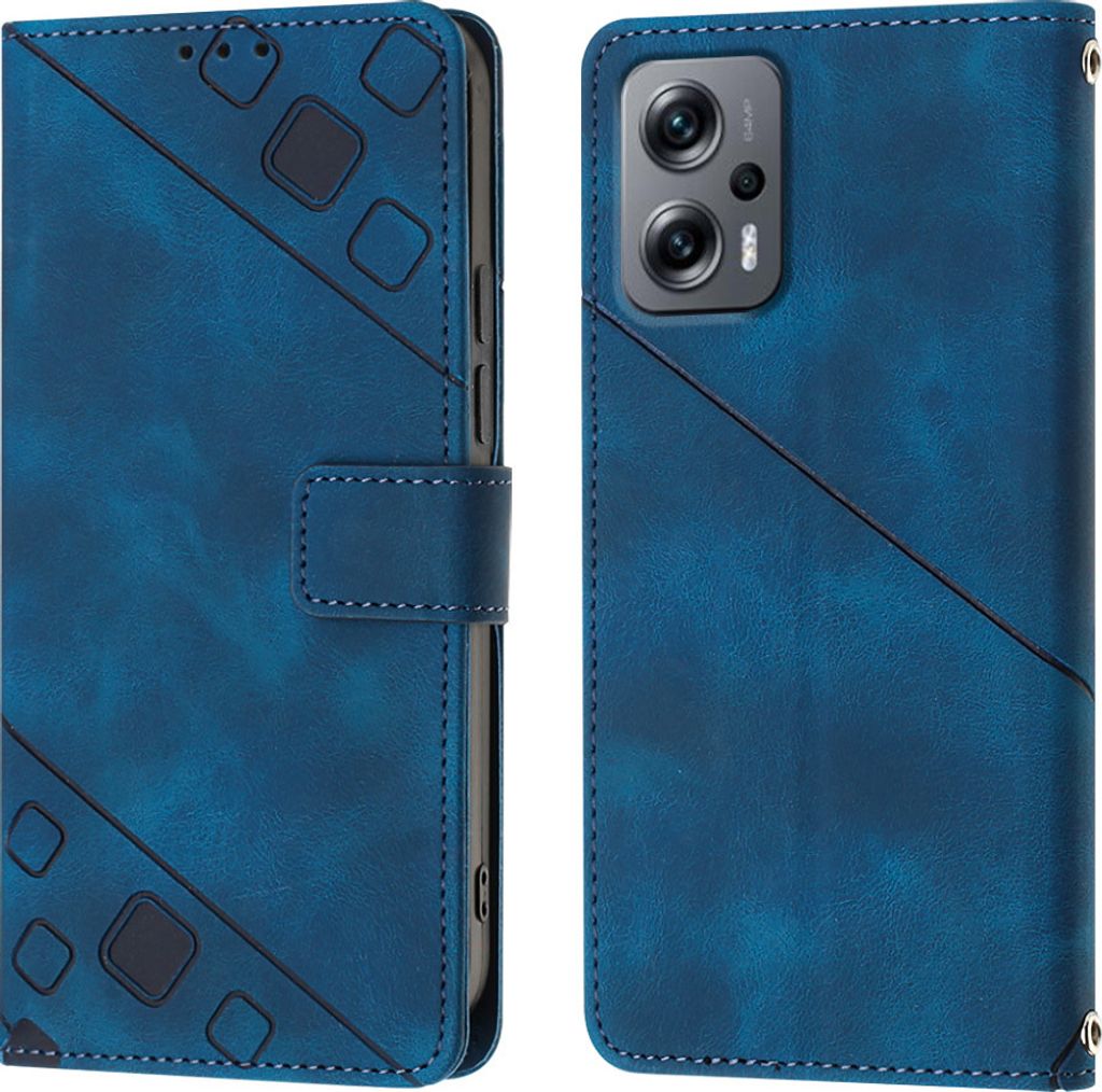 Hülle für Xiaomi Poco X4 GT Prägung Flip Leder Brieftasche Schutzhülle mit Ständer Blau