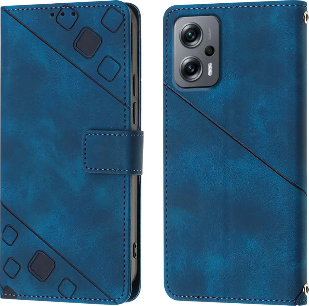 Cover Xiaomi Poco X4 GT Blu Pelle Goffrata con Stand e Porta Carte