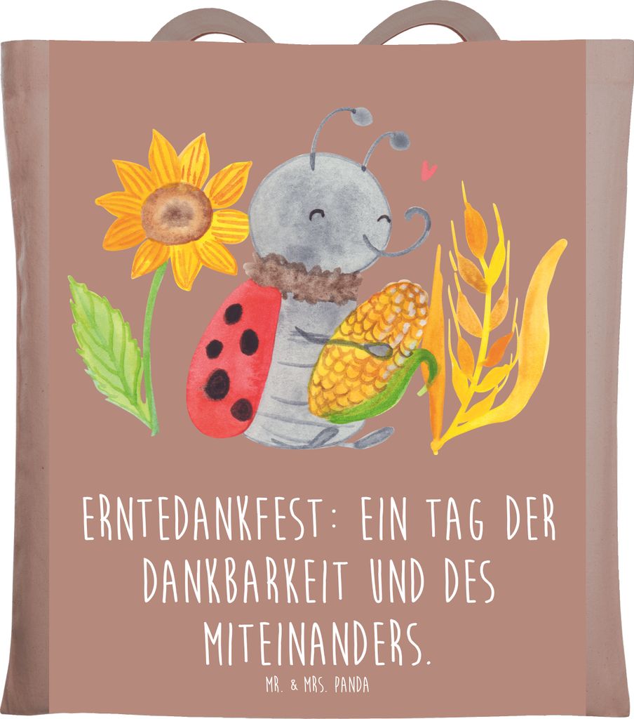 Mr. & Mrs. Panda Uni Tasche Erntedankfest Dank - Braun Pastell - Geschenk, Herbst, besondere Anlässe, Herzen, Tote Bag, Feiertagsfeiern, Schultasc...