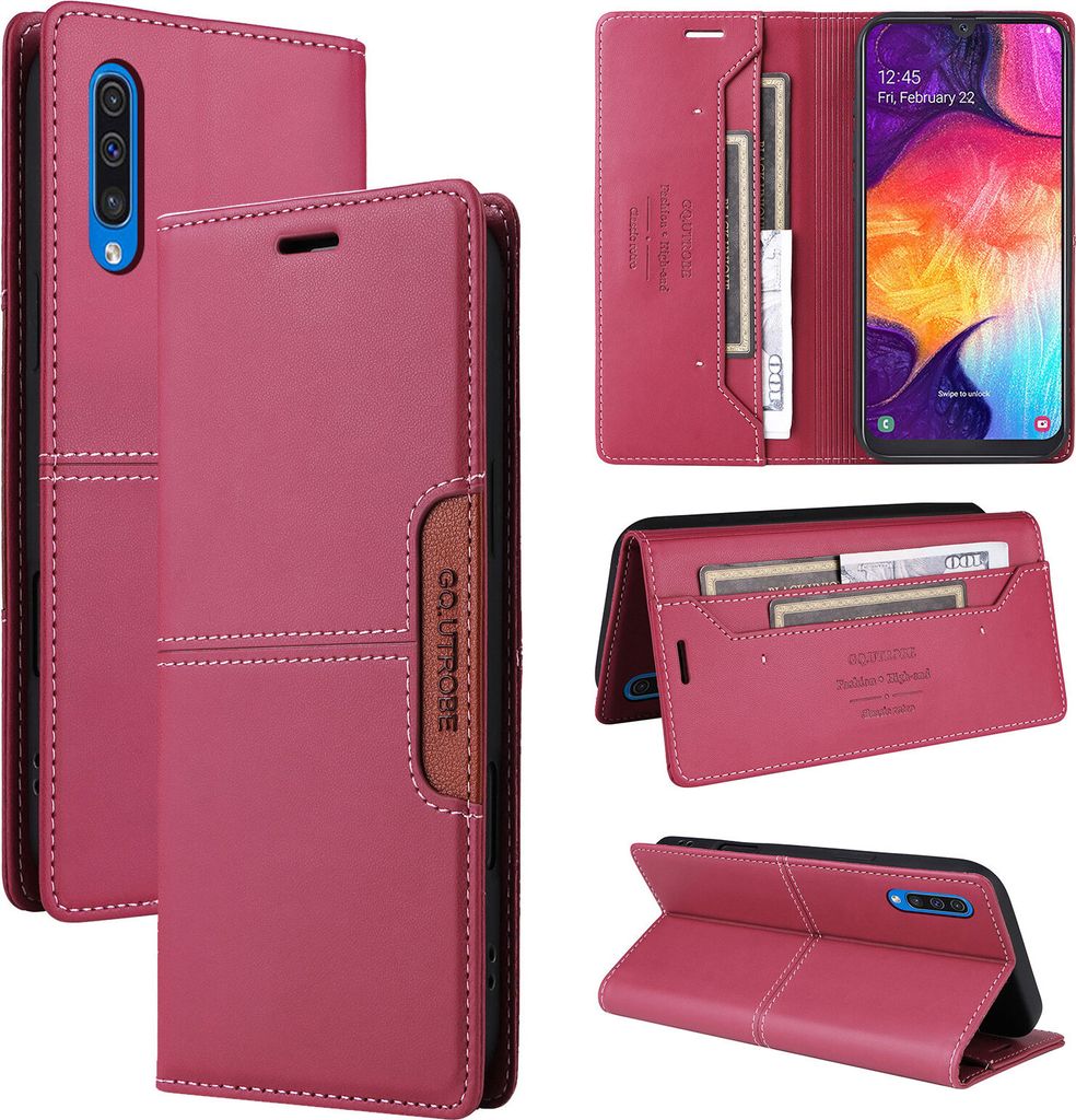 Handyhülle für Samsung Galaxy A50 / A50s / A30s Hülle, Leder Flip Wallet Kartenfach Stand Schutzhülle Rot