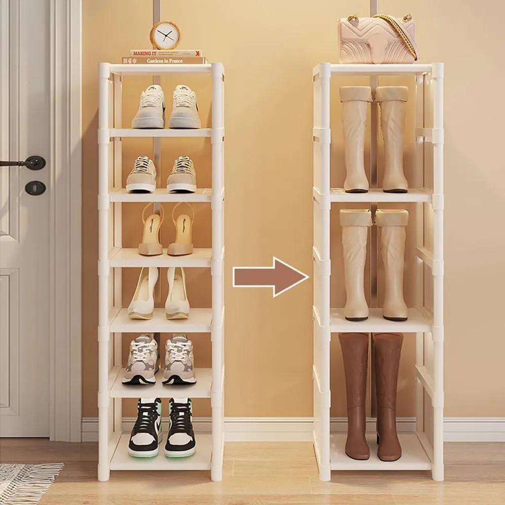 Étagère à chaussures blanche étroite à 8 niveaux modulable et compacte - 2
