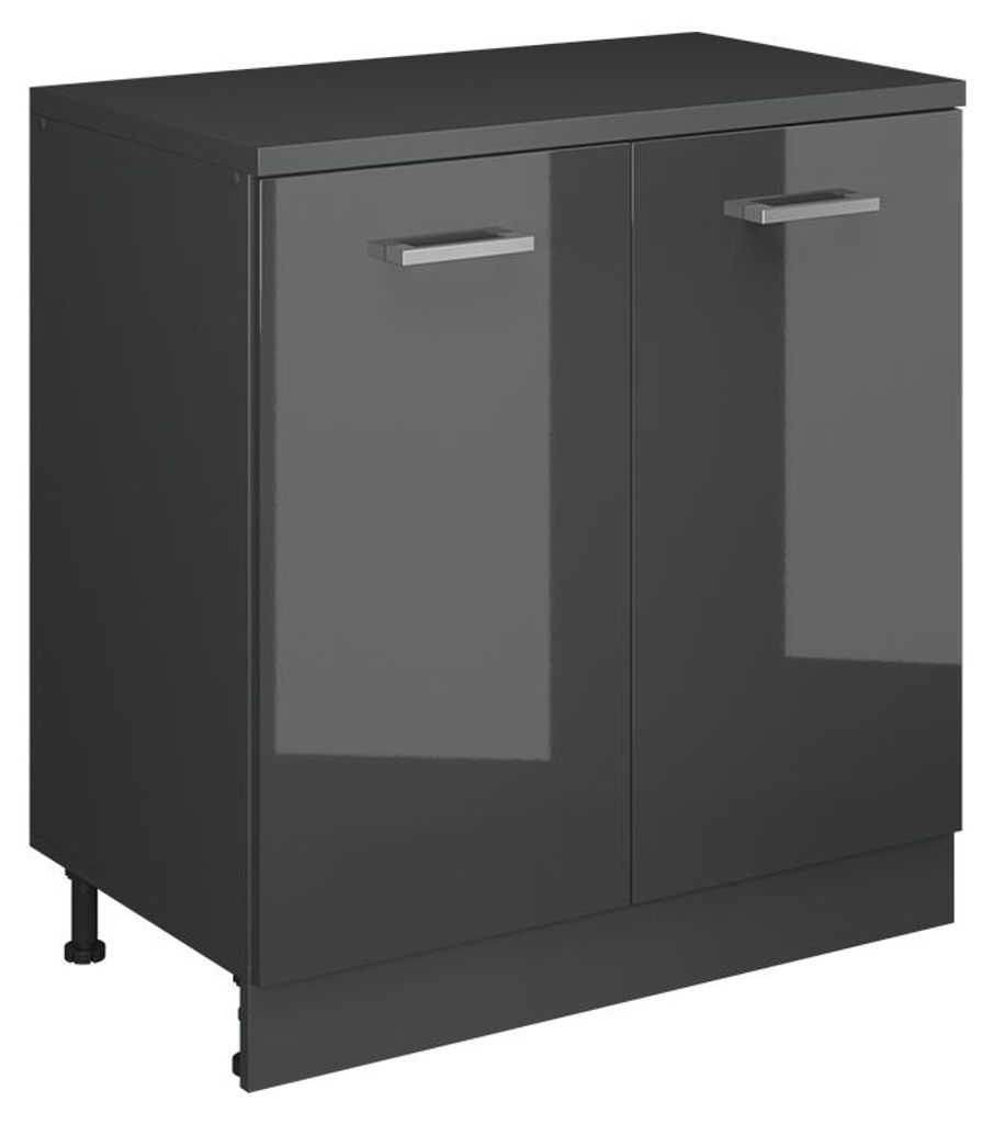 Küchenschrank für Dachschrägen Vicco R-Line Anthrazit Hochglanz 80 cm ohne Schräge mit 2 Türen, Model 61785