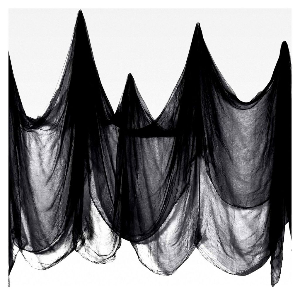 Schwarzes gruseliges Tuch für Halloween, 215,9 x 599,4 cm, Gaze-Stoff für dunkle Party-Dekorationen, Outdoor, Spukhaus