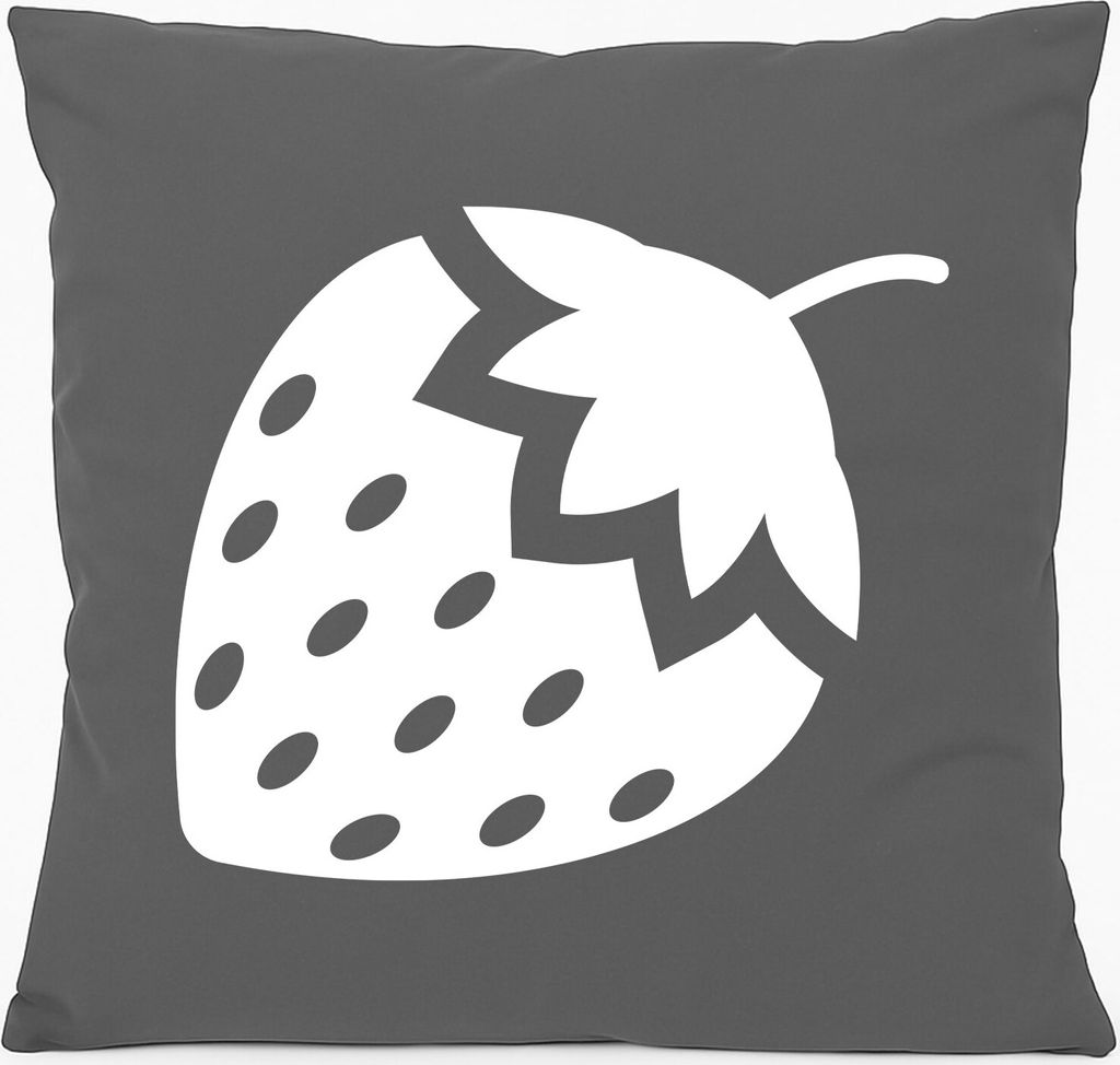 Huuraa Kissen Erdbeere Strawberry 40x40cm mit Füllung Steel Grey Baumwolle Dekokissen Geschenkidee