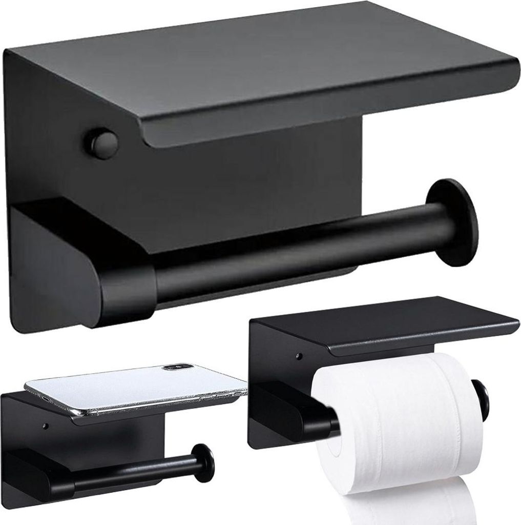 Toilettenpapierhalter mit Telefonablage schwarz Loft Produktbild 