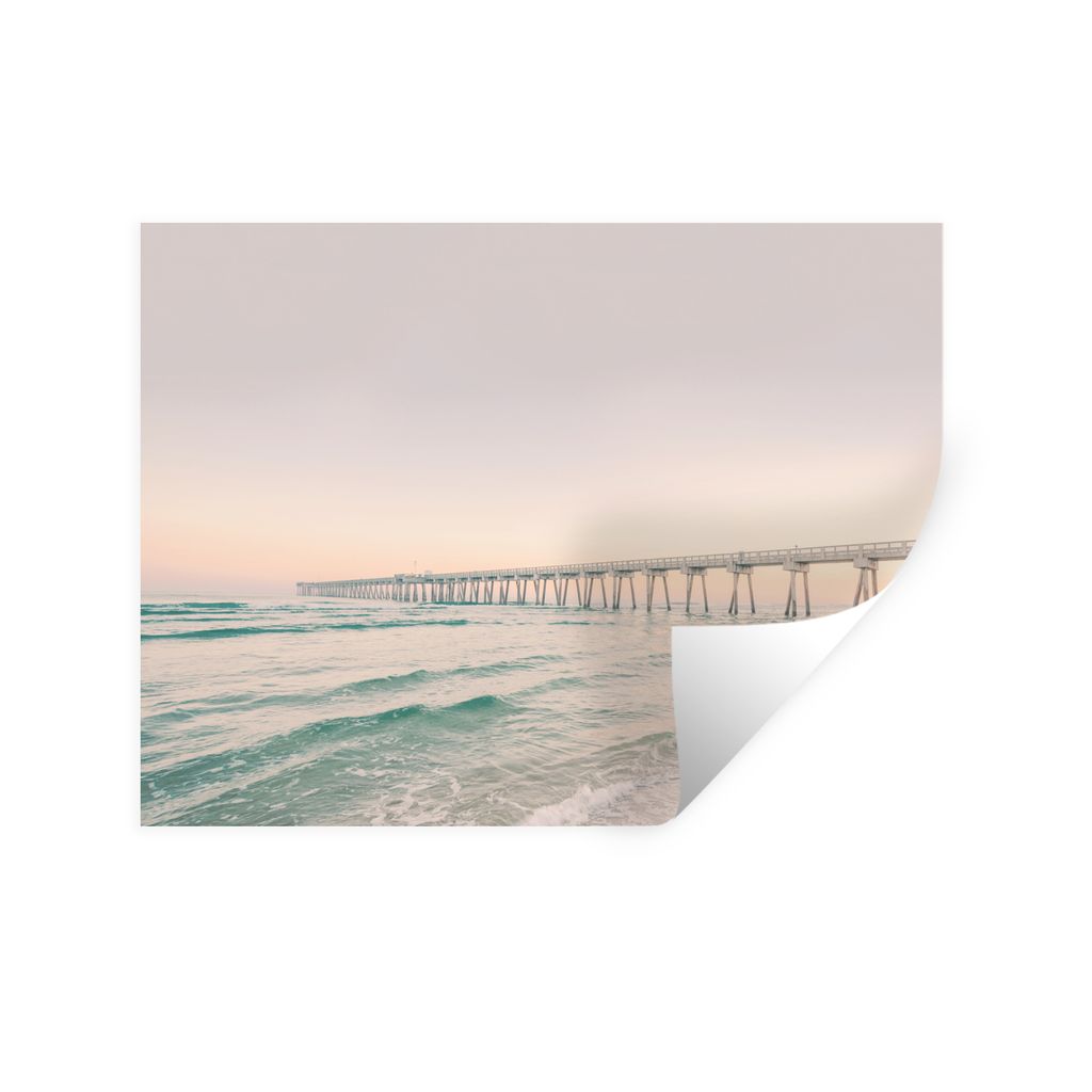 MuchoWow Wandtattoo Wandsticker Wandaufkleber Meer - Strand - Brücke - Natur - Sonnenuntergang 40x30 cm Selbstklebend und Repositionierbar - Fal...