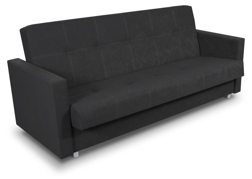 Schlafsofa Dave - Sofa mit Schlaffunktion und Bettkasten, Bett, Bettsofa, Schlafcouch (Schwarz (Suedine 24))