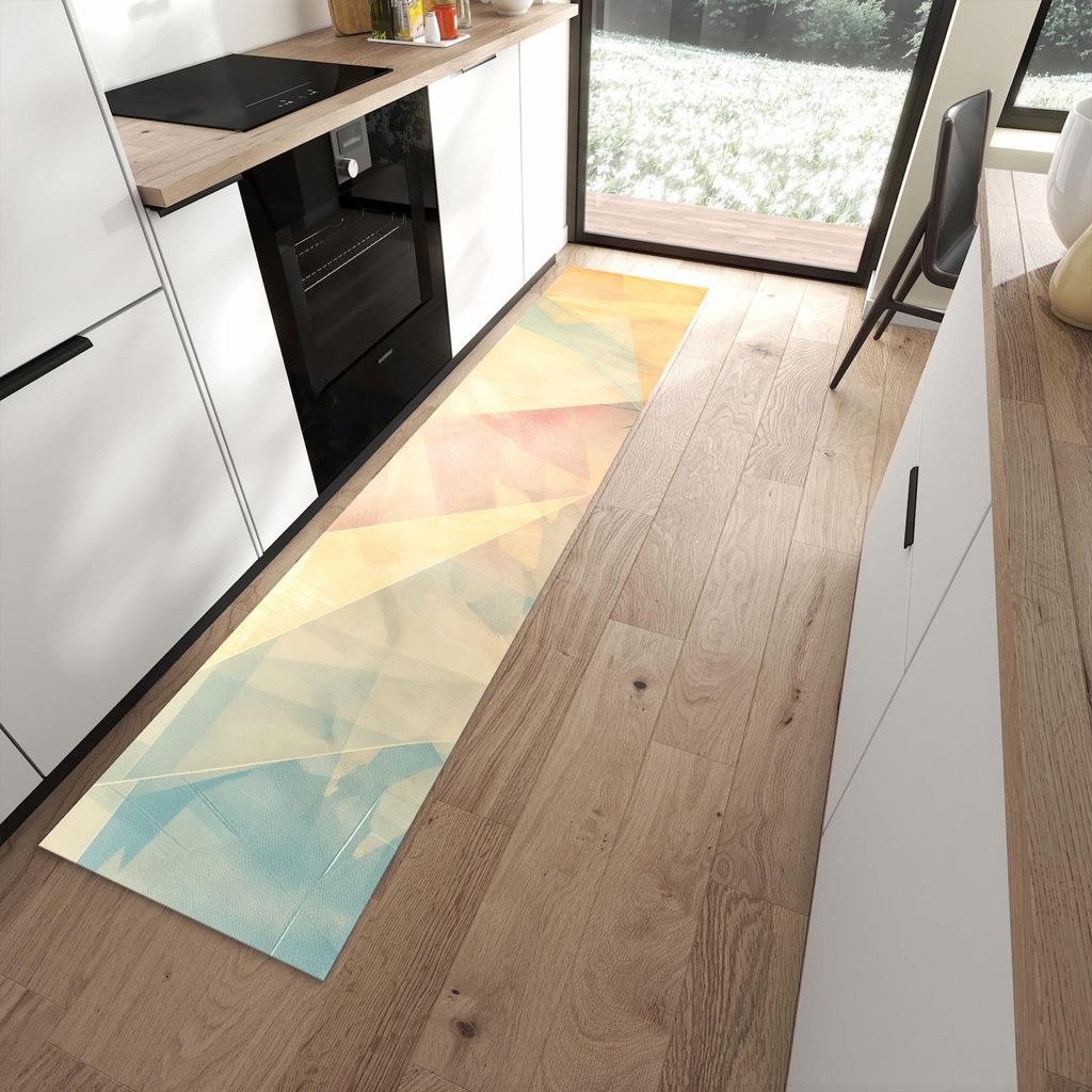 Küchenteppich 60x270cm rutschfest & abwischbar PVC Läufer - Farbiges Geo Muster
