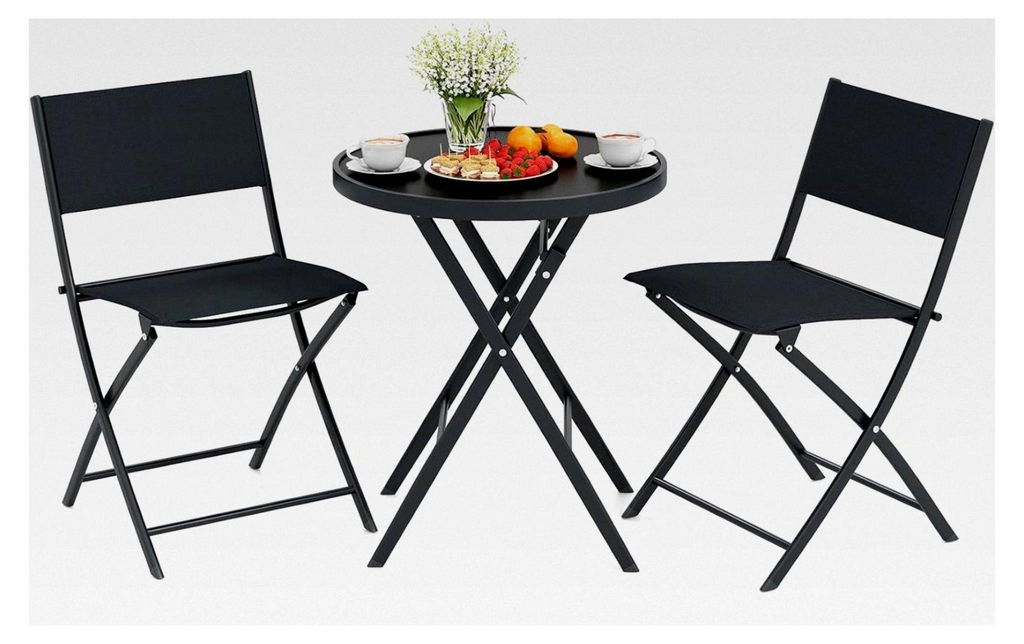Bistrotisch mit 2 klappbaren Stühlen, 3-teiliges Bistro Set für den Außenbereich, platzsparendes Balkonset, Gartenmöbel für kleine Balkone, Te...