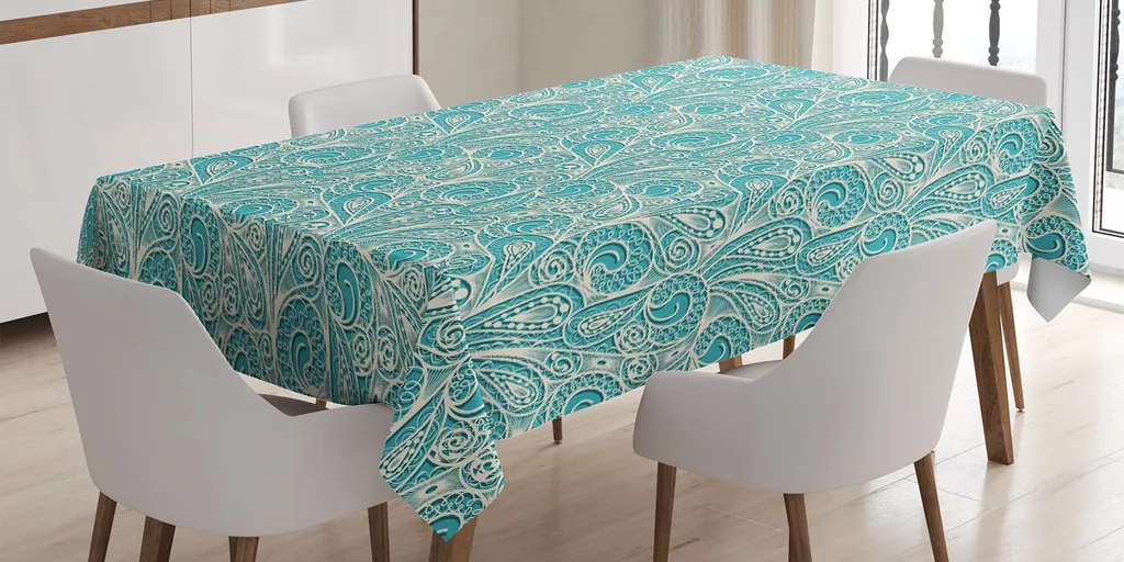 ABAKUHAUS Tovaglia color verde acqua, motivo classico in pizzo, stampa artistica ispirata a elementi femminili, 140 x 200 cm, beige verde acqua