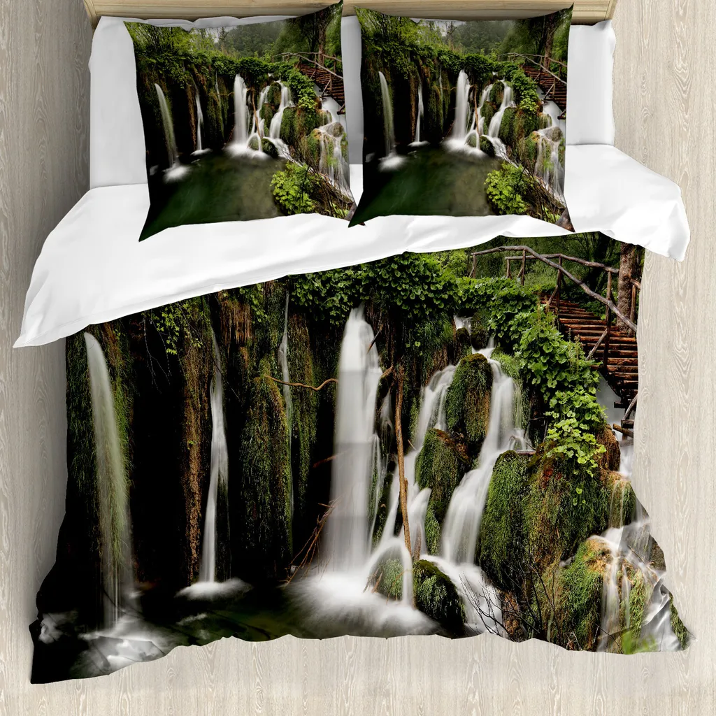 Housse de couette ABAKUHAUS Waterfall 200x200cm avec taies d'oreiller
