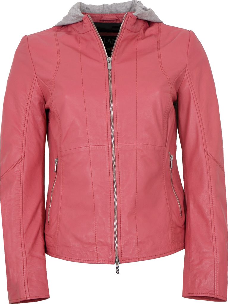 Jilani - Damen Lederjacke Lammnappa Kapuze coral : 48