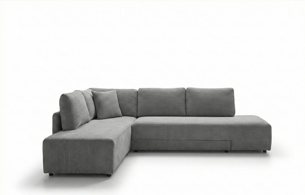 KAWOLA Schlafsofa SADIRA Ecksofa Cord grau Recamiere links