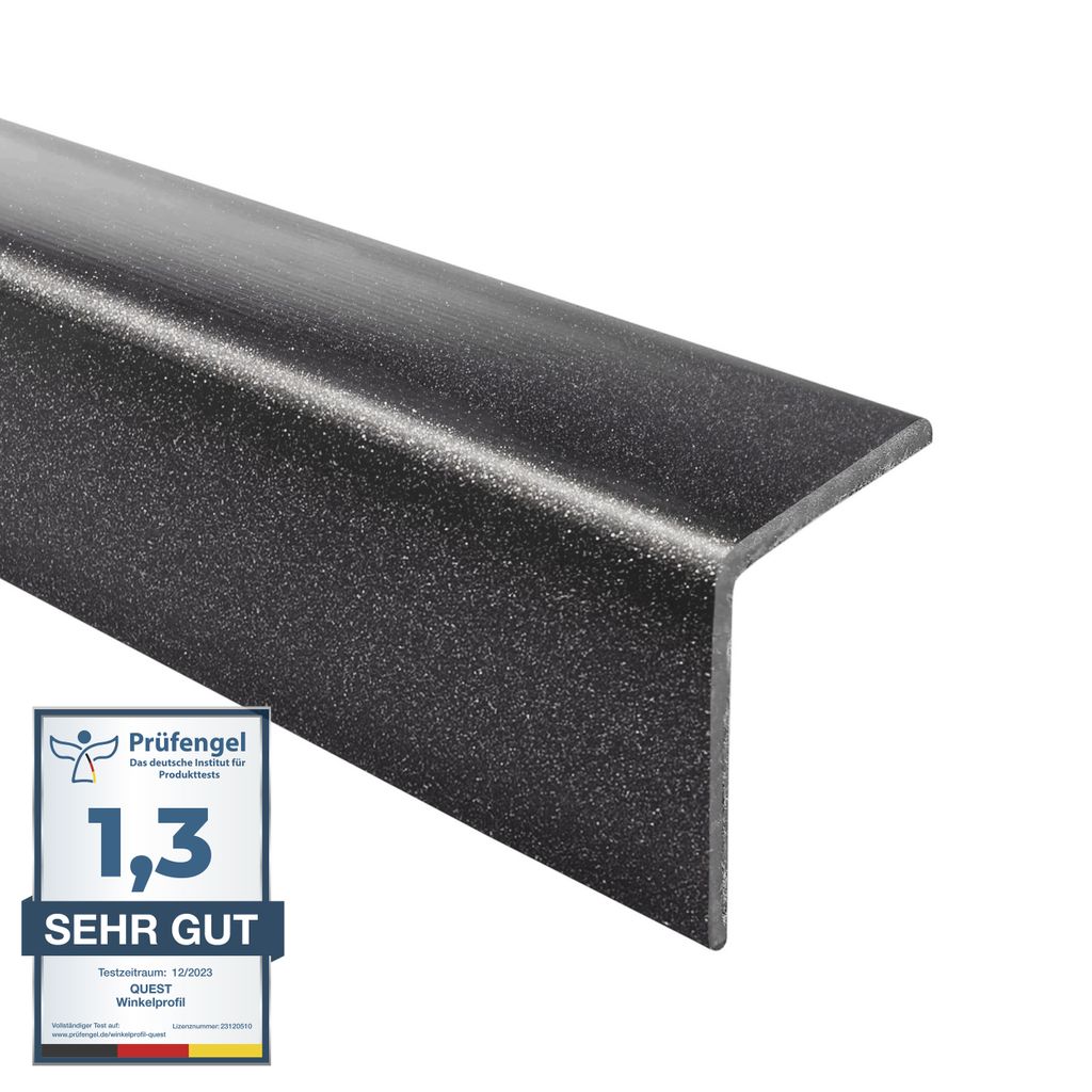 QUEST Winkelprofil 27x27mm, 1m, PVC Kantenschutzprofil, Winkelleiste für Kanten und Ecken, Weich, Flexibel, L-Form, KM, schwarz-silber