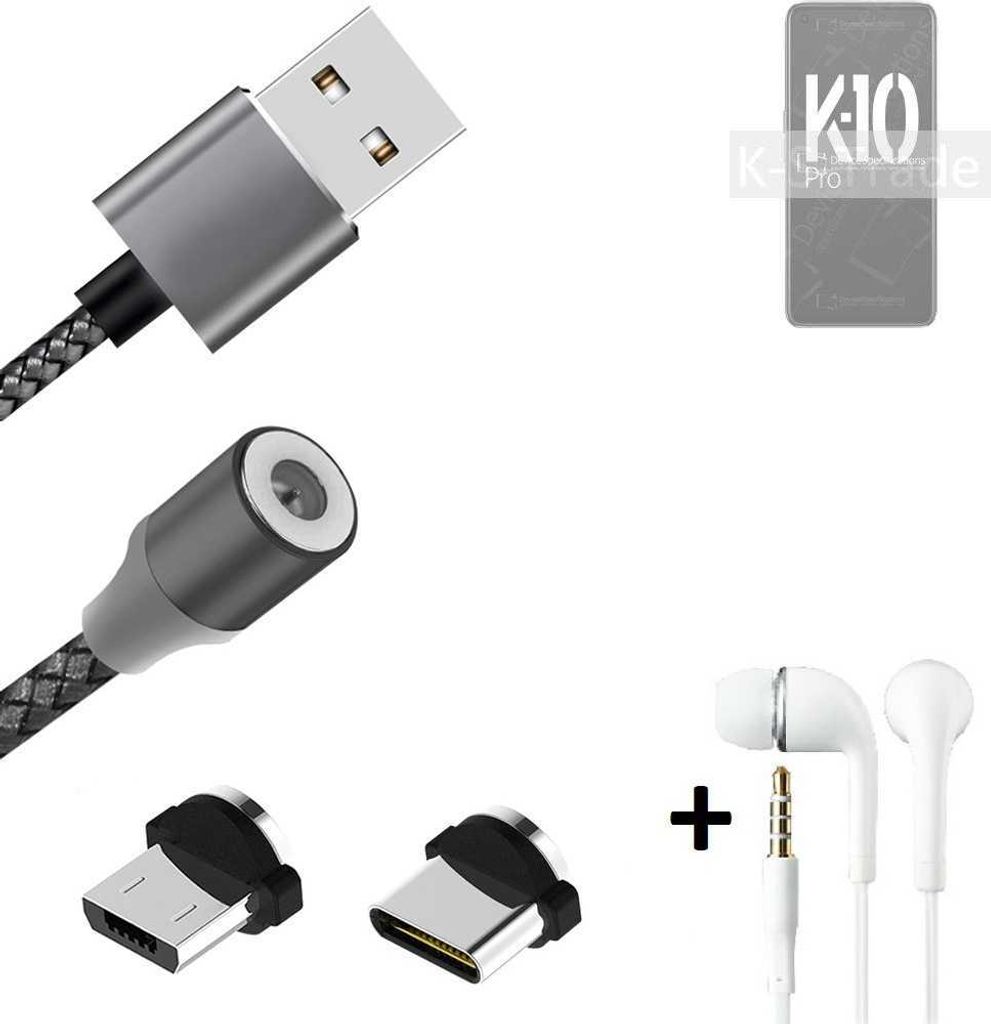 K-S-Trade Hochwertiges Magnet-Lade-kabel Sync-Kabel Daten-Kabel + Kopfhörer kompatibel mit Oppo K10 Pro mit USB-Typ-C-Anschluss und